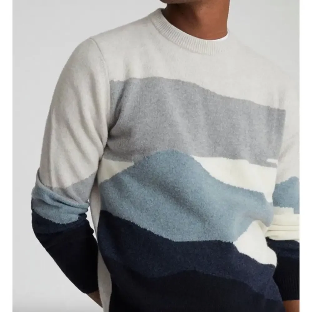 REISS Turner Colour Blocked Crew Neck Jumper Size L NEW $220 Sweater Gray Blue